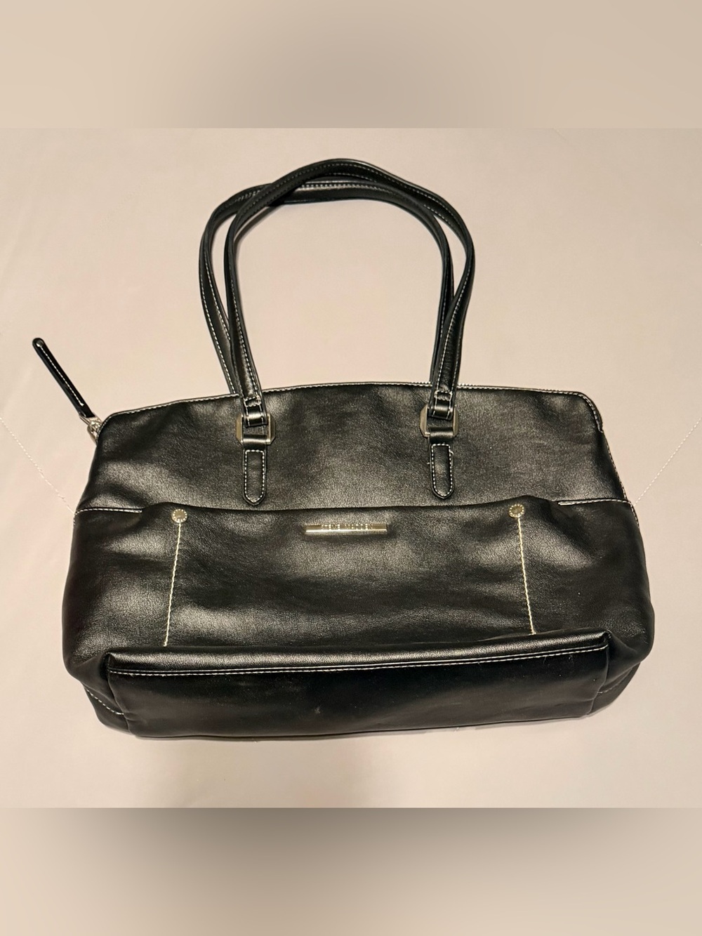 Steve Madden Black Leather Shoulder Tote with Dual Handles